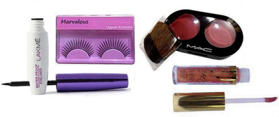 

marvalous Eyelashes & Mac 2 shade Blusher, Waterproof Liquid Eyeliner, Kylie Liquid Lip Gloss(Set of 4)