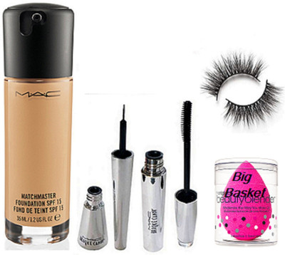 

Big Basket Sponge Puff & Matchmaster Foundation & Brooke Candy Eyeliner+Mascara & Eyelashes(Set of 5)