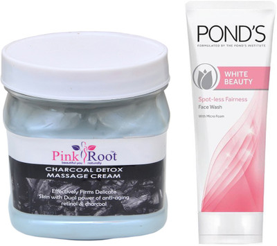 

Pink Root CHARCOAL CREAM 500G WITH POND'S WHITE BEAUTY FACEWASH(Set of 2)
