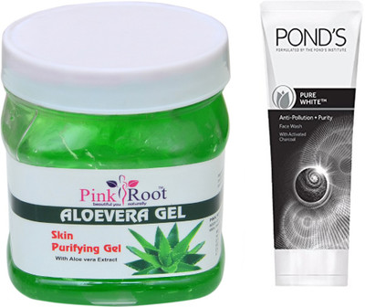 

Pink Root ALOEVERA GEL 500G WITH POND'S PURE WHITE ANTI POLLUTION FACE WASH 50G(Set of 2)