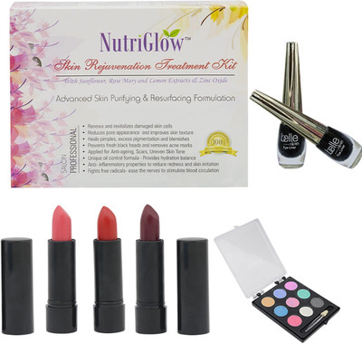 

NutriGlow SET OF 1 SKIN REJUVENATION FACIAL KIT + 3 LIPSTICKS + 1 EYE SHADOW + 2 BELLE PARIS EYE LINER(Set of 1)