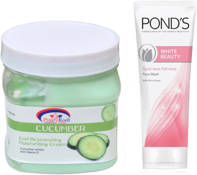 

Pink Root CUCUMBER CREAM 500G WITH POND'S WHITE BEAUTY FACEWASH(Set of 2)