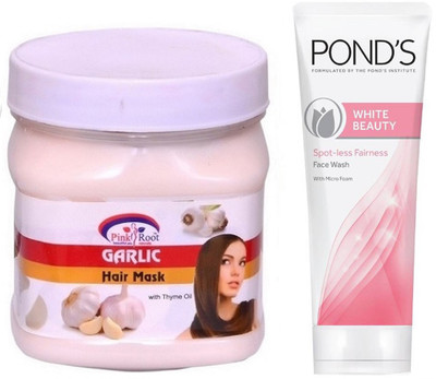 

Pink Root GARLIC HAIR MASK 500G WITH POND'S WHITE BEAUTY FACEWASH(Set of 2)