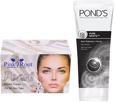 

Pink Root PEARL BLEACH CREAM 250G WITH POND'S PURE WHITE ANTI POLLUTION FACE WASH 50G(Set of 2)