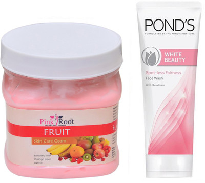 

Pink Root FRUIT CREAM 500G WITH POND'S WHITE BEAUTY FACEWASH(Set of 2)