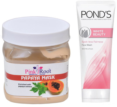 

Pink Root PAPAYA MASK 500G WITH POND'S WHITE BEAUTY FACEWASH(Set of 2)