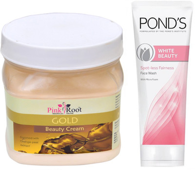 

Pink Root GOLD CREAM 500G WITH POND'S WHITE BEAUTY FACEWASH(Set of 2)
