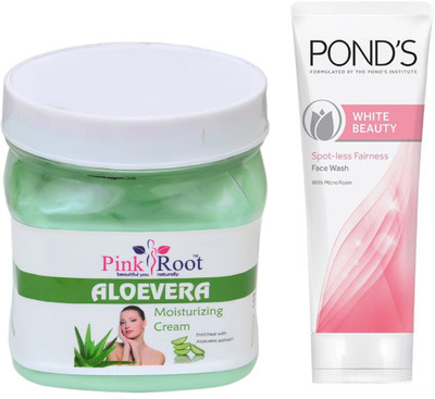

Pink Root ALOEVERA CREAM 500G WITH POND'S WHITE BEAUTY FACEWASH(Set of 2)