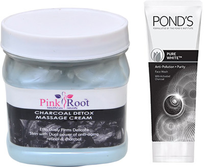 

Pink Root CHARCOAL CREAM 500G WITH POND'S PURE WHITE ANTI POLLUTION FACE WASH 50G(Set of 2)
