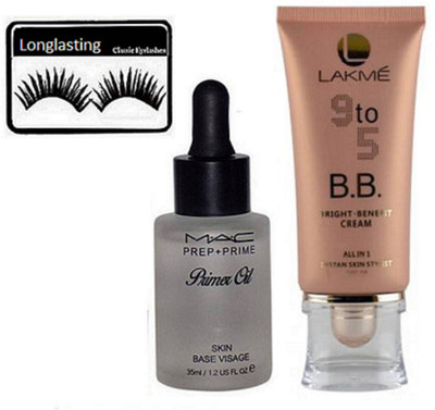 

longlasting Eyelashes , MAC PREP+PRIME PRIMER OIL WITH LAKME B.B. BRIGHT BENEFIT CREAM(Set of 3)