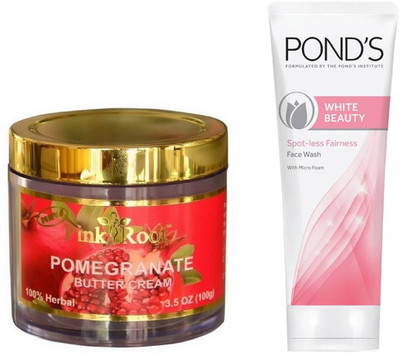 

Pink Root POMEGRANATE CREAM 100G WITH POND'S WHITE BEAUTY FACEWASH(Set of 2)