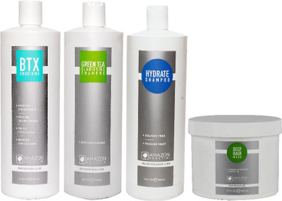 

AMAZON KERATIN BTX Keratin Treatment, Green Tea Clarifying Shampoo, Hydrate Shampoo and Deep Hair Mask(Set of 4)