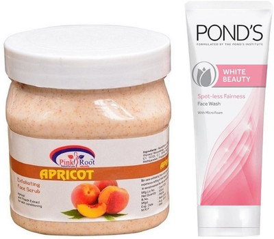 

Pink Root APRICOT SCRUB 500G WITH POND'S WHITE BEAUTY FACEWASH(Set of 2)