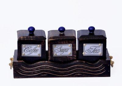 

woodenclave Antiquity- Tea, Coffee and Sugar Jar Set with Tray 3 Piece Condiment Set(Wooden)