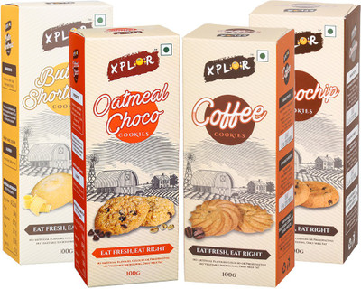 

Xplor Chocochip + Oatmeal Choco + Butter Shortbread + Coffee Cookies (4 Packs of 100 gm Each)(400 g, Pack of 4)