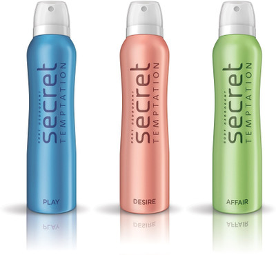 

Secret Temptation Play, Desire & Affair pack of 3 Deodorant Spray - For Women(450 ml, Pack of 3)