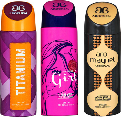 

Arochem B-369 DEODORANT SPRAY NO ALCOHOL PURE PERFUME DYNAMIC BODY SPRAY Deodorant Spray Deodorant Spray - For Men & Women(200 ml, Pack of 3)