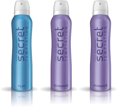 

Secret Temptation 2 Romance & 1 Play Pack of 3 Deodorant Spray - For Women(450 ml, Pack of 3)