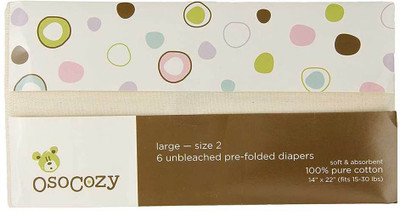 

OsoCozy Prefolds Unbleached Cloth Diapers, Size 2, 6 Count - Soft, Absorbent and Durable 100% Indian Cotton Natural Diapers For Babies - Highest Quality & Best-Selling Cloth Diapers Sold Online - M(6 Pieces)