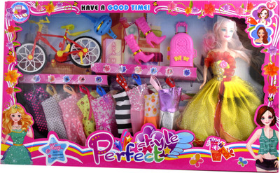 

Kidzfan Perfect Style Doll With Clothes And Accessories | With Cycle | Rich Quality | Fashion Doll(Multicolor)