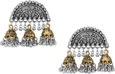 Shining Jewel 925 Dual Tone Afghani Oxidised Chandbali Earrings (SJ_1317) Pearl Brass Jhumki Earring