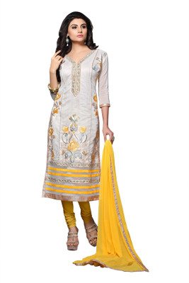 

Jiya Chanderi Self Design, Embroidered Salwar Suit Dupatta Material(Un-stitched), White;yellow