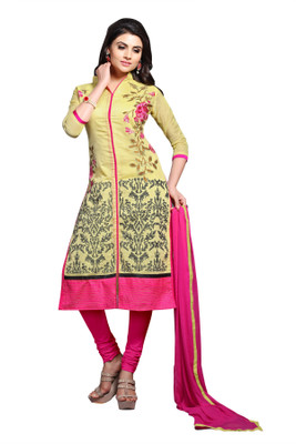 

Jiya Chanderi Self Design, Embroidered Salwar Suit Dupatta Material(Un-stitched), Pink;yellow