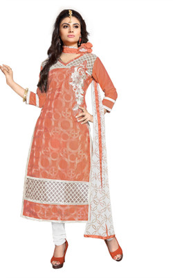 

Jiya Chanderi Self Design, Embroidered Salwar Suit Dupatta Material(Un-stitched), Orange;white