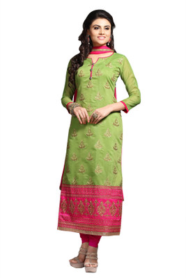 

Jiya Chanderi Self Design, Embroidered Salwar Suit Dupatta Material(Un-stitched), Light green;pink