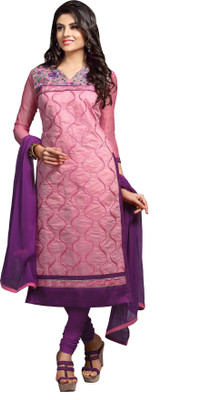 

Jiya Chanderi Self Design, Embroidered Salwar Suit Dupatta Material(Un-stitched), Pink;purple