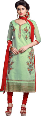 

Jiya Chanderi Self Design, Embroidered Salwar Suit Dupatta Material(Un-stitched), Light green;red