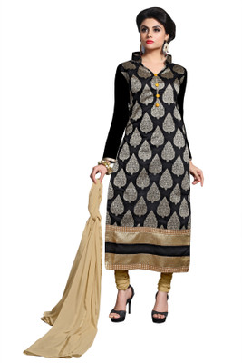 

Jiya Chanderi Self Design Salwar Suit Dupatta Material(Un-stitched), Beige;black