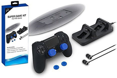 

Microware Super Game Kit For PS4 Series 5in1 Gaming Sets For PS4 Stand Headphone Silicone Charging Dock thumbstick Gaming Accessory Kit(Black, For PS4)