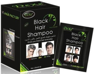 

Dexe Instant Black Hair Shampoo For Men & Women in Just 5 Minutes (25ml * 10 Sachets) Hair Color(Black)