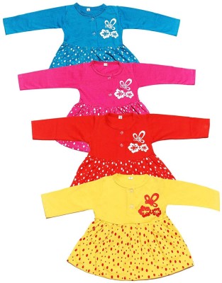 babeezworld Baby Girls Casual Cotton Blend Top(Multicolor, Pack of 4)