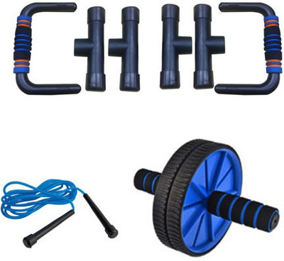 

Fitness Solutions AB Wheel, Skipping Rope with foldable Push up Bar Gym & Fitness Kit