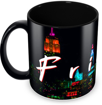 

Tuelip Special "Friends" Full Black Printed For Tea And Coffee Ceramic Mug(350 ml), Multicolor