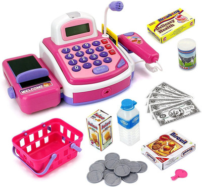 

AS.TOYS My Cash Register Pretend To Play Electronic Cash Register Toy with Actions and Sounds (Pink)