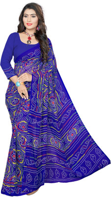 Vardan PRINTS Printed Bandhani Georgette Saree(Blue)