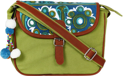 

Anekaant Women Casual Green Canvas Sling Bag