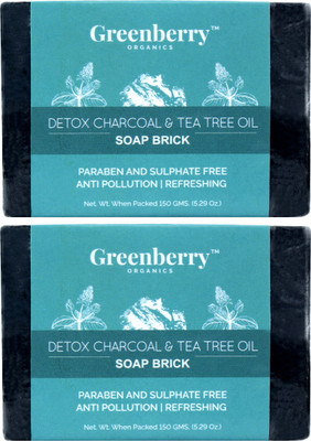 

GreenBerry Detox Charcoal & Tea Tree Oil Soap Brick - Pack of 2(300 g, Pack of 2)