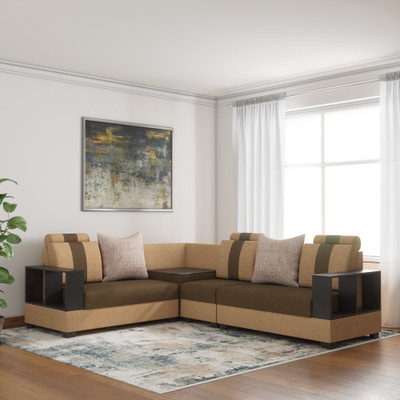 Sofame Oxford Corne Fabric 5 Seater Sofa(Finish Color - Brown)