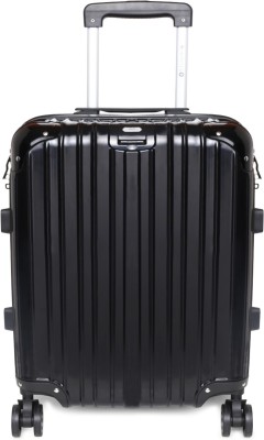 

Swisstek Hard Trolley Cabin Luggage with Unique outer strap – PC+ABS BLACK Cabin Luggage -  inch(Black