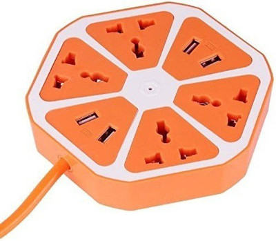 

CRETO Hexagon Shape Socket Power Strip with USB Charger, 4-Outlet with 4-USB Power Socket Extension Board with Cord, Mobile Charging USB Power Hub 4 Socket Surge Protector(Orange)