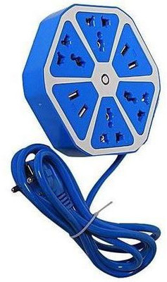 

CRETO Multi plug Hexagon Socket Extension board with 4 USB 2.1Amp charging point Universal USB Charger 4 Socket Surge Protector(Blue)