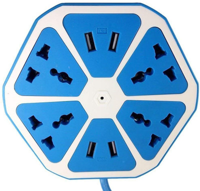 

CRETO 4-USB Hexagon Creative Surge Protector 4 Socket Surge Protector(Blue)