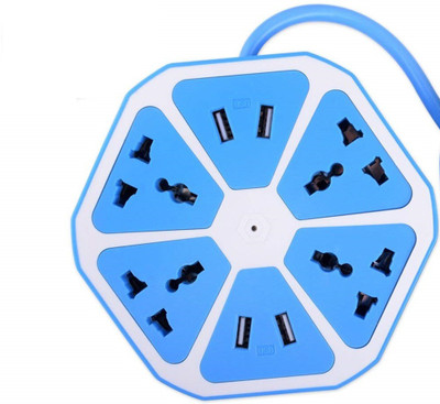 

CRETO Hexagon Shape Extension Board Power Strip with USB Charger, 4-Outlet with 4-USB Power Socket Extension Board with Cord, Mobile Charging USB Power Hub 4 Socket Surge Protector(Blue)