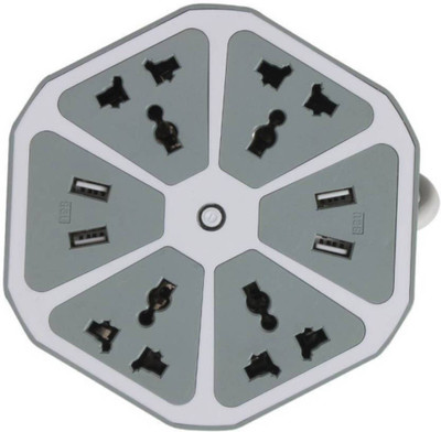 

CRETO Hexagon Shape Socket Power Strip with USB Charger, 4-Outlet with 4-USB Power Socket Extension Board with Cord, Mobile Charging USB Power Hub 4 Socket Surge Protector(Grey)
