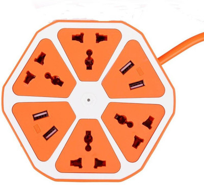 

CRETO USB Hexagon Shape Socket Extension board And Surge Protector 4 USB Port with 4 Socket Surge Protector(Orange)