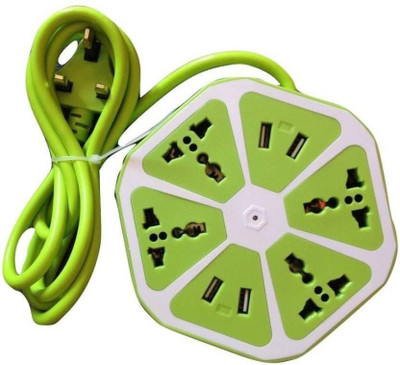

CRETO Multi-purpose Hexagon Socket Extension board with 4 USB 2.0Amp charging point 4 Socket Surge Protector(Green)